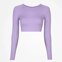 Geripptes Sportshirt langarm Damen aus recyceltem Polyamid