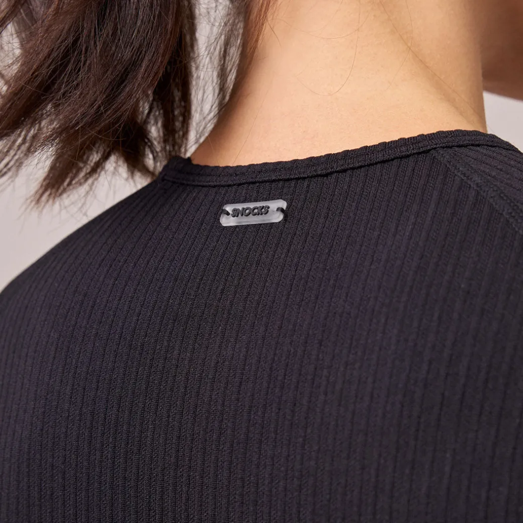 Geripptes Sportshirt langarm Damen aus recyceltem Polyamid