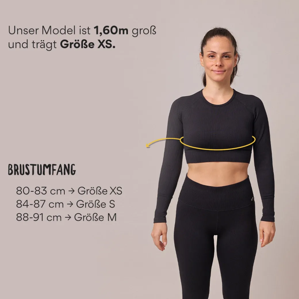 Geripptes Sportshirt langarm Damen aus recyceltem Polyamid