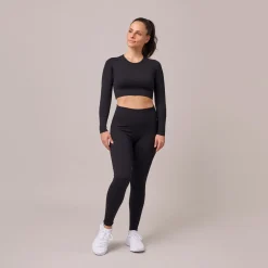 Geripptes Sportshirt langarm Damen aus recyceltem Polyamid