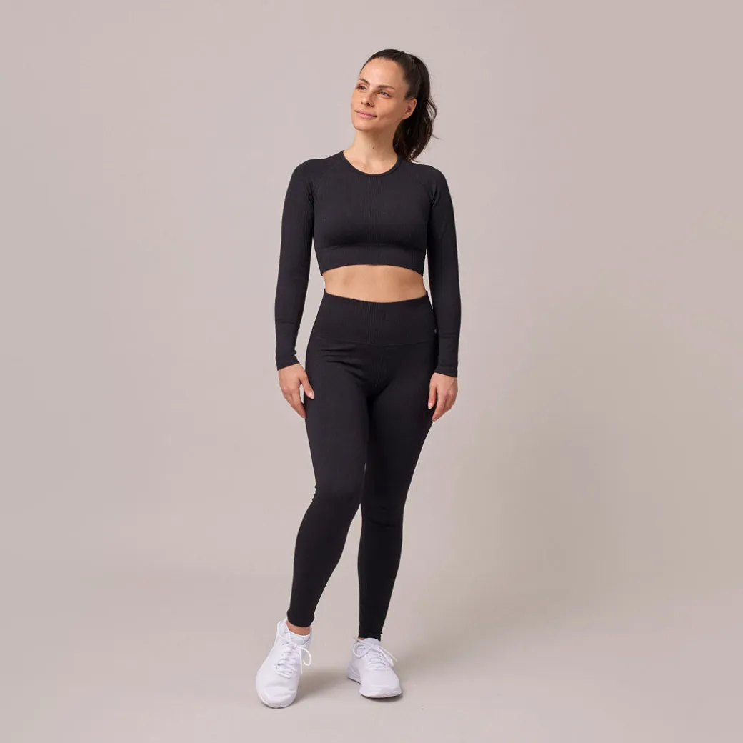 Geripptes Sportshirt langarm Damen aus recyceltem Polyamid