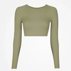 Geripptes Sportshirt langarm Damen aus recyceltem Polyamid
